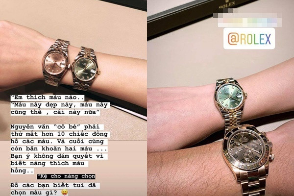 Phillip Nguyễn từng tặng Linh Rin chiếc đồng hồ Rolex DateJust màu xanh giá trị hơn 300 triệu.