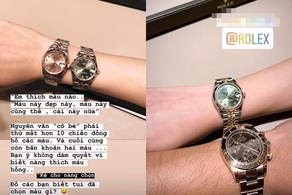 Phillip Nguyễn từng tặng Linh Rin chiếc đồng hồ Rolex DateJust màu xanh giá trị hơn 300 triệu.