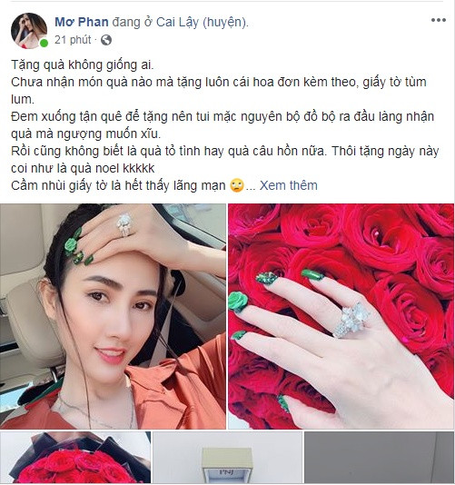 Hoa hậu Phan Thị Mơ khoe món quà Valentine 2019 người yêu đại gia tặng là chiếc nhẫn kim cương thiên nhiên trị giá hơn 5 tỷ đồng.