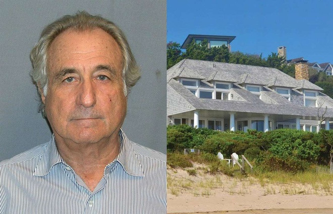Bernie Madoff: Nhà đầu tư người Mỹ Bernie Madoff lừa 4.800 khách hàng và thu lợi bất chính 64,8 tỷ USD trong vụ lừa đảo tài chính lớn nhất trong lịch sử nước Mỹ. Đây cũng là vụ lừa đảo theo mô hình Ponzi lớn nhất thế giới. Ông ta bị kết án 150 năm tù giam vào năm 2009. Trước khi bị bắt, Madoff sở hữu danh mục bất động sản đồ sộ, trong đó dinh thự biển tại Hamptons (ảnh).