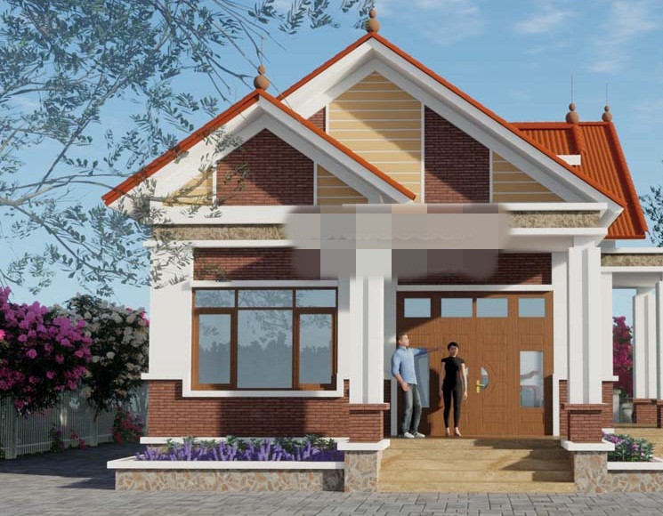 Với diện tích đất xây dựng 110m2, ngôi nhà được chia thành 3 phòng ngủ, 1 phòng khách, 1 phòng thờ, 2 khu vệ sinh, ôtô để ngoài sân. Ảnh: Kientruccdd.