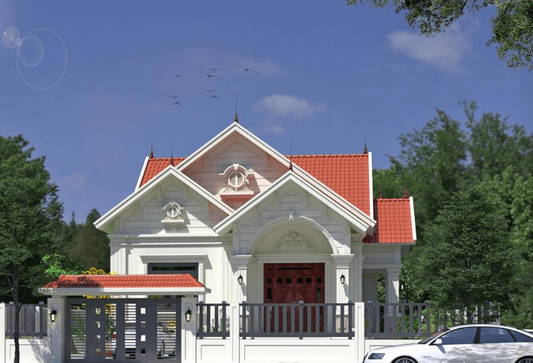 Thiết kế bậc tam cấp cao, nền móng cao thoáng cùng với khối hình trụ cột vuông khối vòm đẹp mắt, tạo nên sự kín đáo, vững chắc và khá thoáng mát. Ảnh: Wedo.