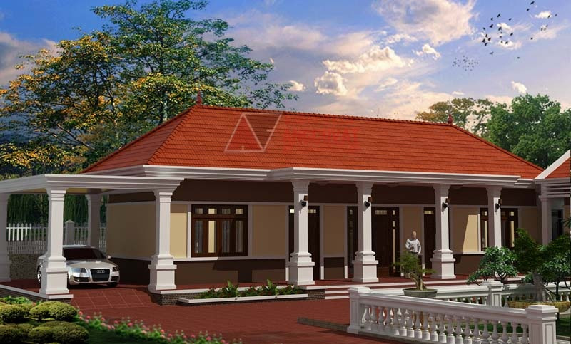 Nhà 1 tầng mang đậm yếu tố truyền thống của nông thôn Việt với diện tích 150m2, gồm 2 phòng ngủ. Ảnh: Angcovat.