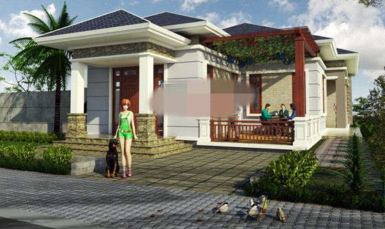 Nhà 1 tầng mái thái sở hữu hệ sơn ngoại thất trắng - ghi chủ đạo, gồm 3 phòng ngủ. Ảnh: Angcovat.