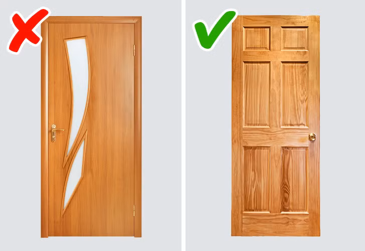  Cửa gỗ chất lượng thấp thường bị nứt rất nhanh và có thể gây nguy hiểm cho sức khỏe của bạn. Tốt nhất nên chọn cửa làm từ gỗ thông với khả năng cách âm tốt, bền, và giá không quá đắt.