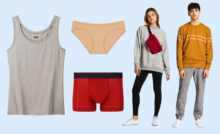 Uniqlo gần như không bao giờ bày bán giày dép, mà chủ yếu là đồ lót, tất...Lý do là giày thường không thường xuyên bán được. Khách thường mua áo, quần, đồ lót... hơn.