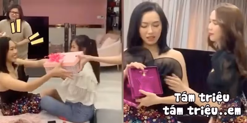 Nhân dịp sinh nhật Diệu Nhi, người đẹp gốc Trà Vinh tặng cho đàn em một chai nước hoa hiệu có giá trị khoảng 10 triệu đồng.