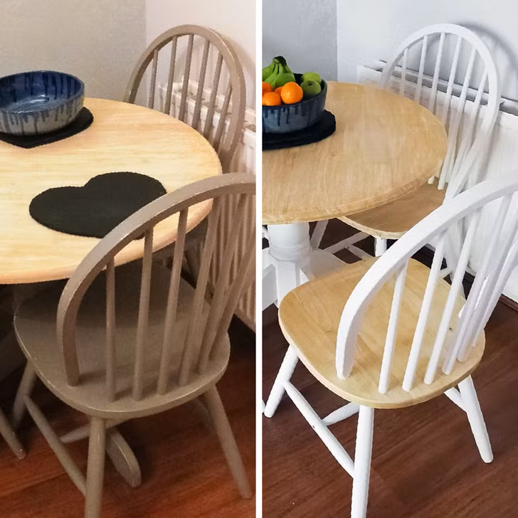 Bộ bàn ăn sau khi được sơn mới đã hoàn toàn nổi bật và có một phong cách phù hợp với không gian nhà.