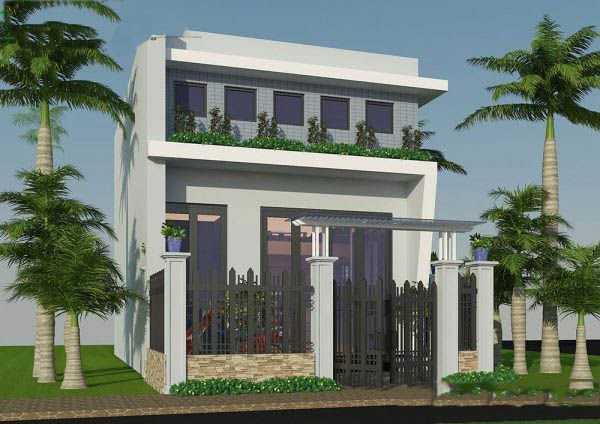 Hệ thống cửa kính trên tầng lửng vừa cung cấp ánh sáng vào trong. Ban công được bố trí nhiều cây xanh mang đến bầu không khí trong lành. Ảnh: Hoadat.