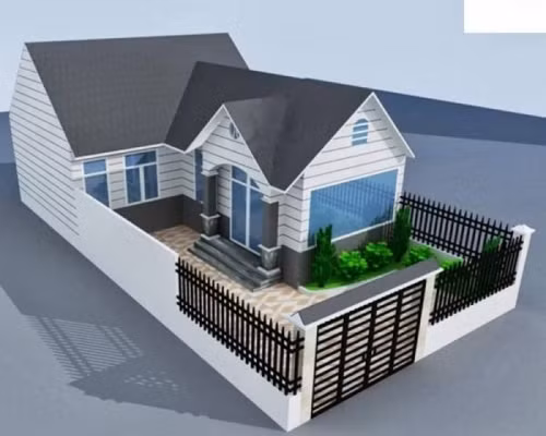  Nhà ống mái thái nổi bật với hệ thống tường rào bao quanh vừa đẹp mắt vừa đảm bảo an ninh. Ảnh: Internet.