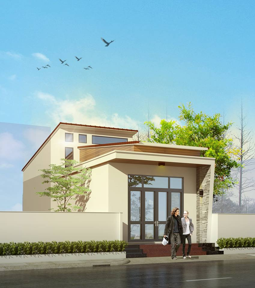 Nhà 1 tầng có gác lửng thiết kế dạng ống với chiều dài 12m, sơn tường màu sáng cùng mái ngói đỏ tươi tạo nên một sự kết hợp ăn ý giúp ngôi nhà nhỏ trở nên sang trọng hơn. Ảnh: Hoadat.