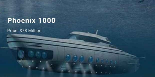 Xếp vị trí thứ 2 sau tàu Migaloo, Phoenix 1000 là siêu tàu ngầm có giá 78 triệu USD với những tiện nghi xa xỉ bên trong vô cùng hấp dẫn.