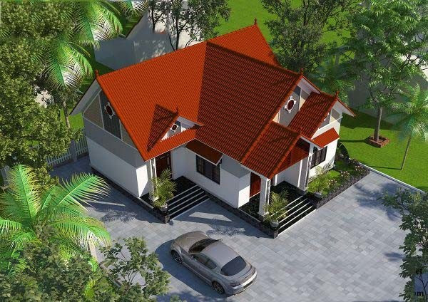 Khối hình chữ A cùng với độ đua, bao phủ rộng, mặt tiền trước được thiết kế theo kiểu giật đối xứng khiến tổng thể ngôi nhà hoành tráng hơn. Ảnh: Wedo.