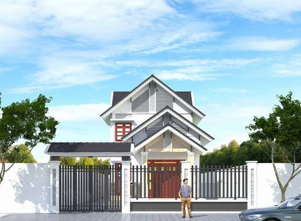 Thiết kế mái giật cấp cùng phần hồi được trang trí những chi tiết đường gờ đẹp mắt, tạo nên một không gian cảm quan tươi mới, bề thế cho căn nhà. Ảnh: Wedo.