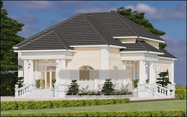 Mẫu thiết kế biệt thự nhà vườn mái ngói nâu kết hợp với trắng và vàng nhạt hài hòa. Ảnh: Thietkenhadepmoi.