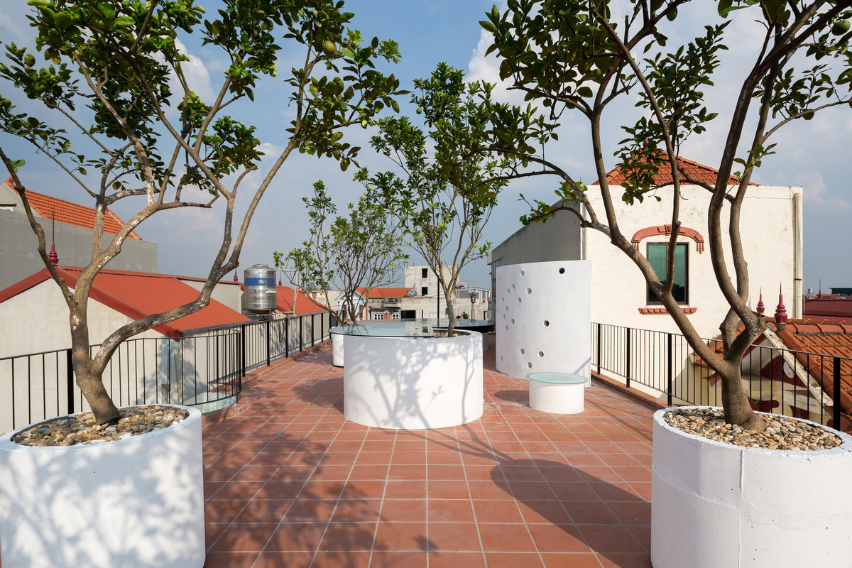 Khu vườn trên sân thượng là nơi các thành viên trong gia đình thư giãn và tận hưởng sự thoáng đãng. Nguồn ảnh: Hoàng Lê. Video: Kiến trúc hiện đại cho ngôi nhà liền kề. Nguồn: VTC1