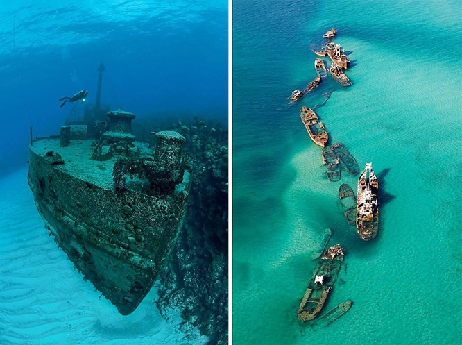 11. Đảo đắm tàu, Bermuda: Trong nhiều thập kỷ, Tam giác quỷ Bermuda là một trong những bí ẩn lớn nhất của nhân loại, với vô số giả thuyết đặt ra để giải thích cho hiện tượng hàng loạt vụ mất tích không để lại dấu vết ở vùng biển này. Nghĩa địa tàu nơi đây chỉ làm tăng thêm bầu không khí u sầu bí ẩn.