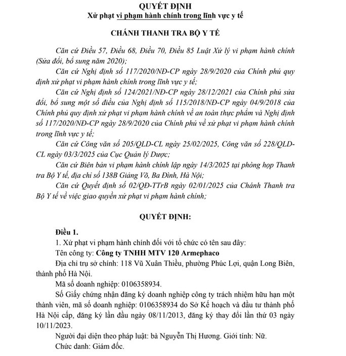 Phat Cong ty MTV 120 Armephaco 215 trieu, tieu huy thuoc vi pham