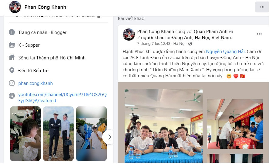 Trên mạng xã hội, Phan Công Khanh thường xuyên đăng tải những bài viết làm từ thiện, giấy chứng nhận của cơ quan chức năng khi xây nhà cho người dân. 