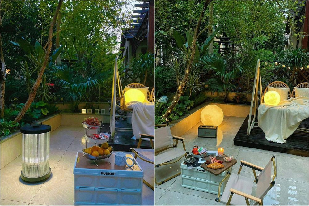 Một yếu tố cũng giúp tạo ra bầu không khí thoải mái trong khu vườn xanh mát này là nhờ vào hệ thống đèn chiếu sáng. Tất cả đèn trong vườn được chị An lựa chọn loại sử dụng năng lượng mặt trời, tiết kiệm điện. Khi màn đêm buông xuống, những ánh đèn bật sáng khiến không gian trong vườn trông lãng mạn hơn rất nhiều. 