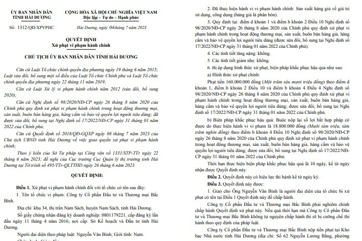 Hải Dương: Sản xuất phân bón giả, Công ty Bắc Bình bị phạt 160 triệu Hai Duong: San xuat phan bon gia, Cong ty Bac Binh bi phat 160 trieu