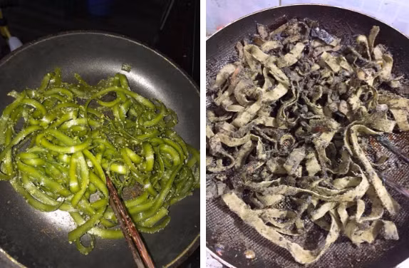 Bên cạnh mứt dừa trắng truyền thống thì hiện tại, các chị em cũng đã sáng tạo ra rất nhiều loại mứt dừa với mùi vị khác và một trong số đó là trà xanh. Tuy nhiên nhìn thành quả này thì ai cũng chỉ biết lắc đầu chịu thua mà thôi.