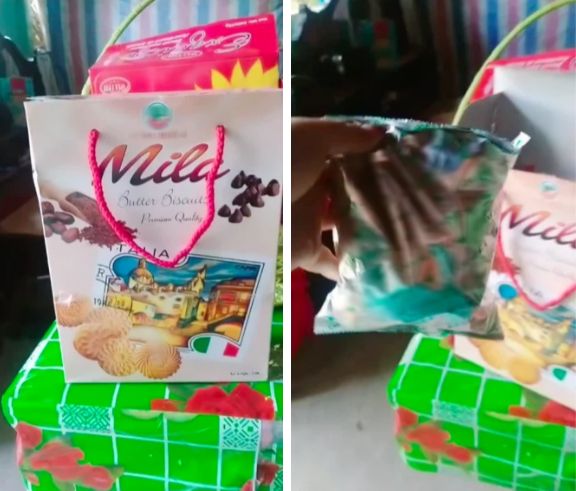 Những hộp bánh nhìn bề ngoài sang chảnh là vậy nhưng lúc khui ra, cả cô gái và cư dân mạng đều phải ngỡ ngàng vì bên trong chỉ có vỏn vẹn 1 túi nhỏ đựng bánh.