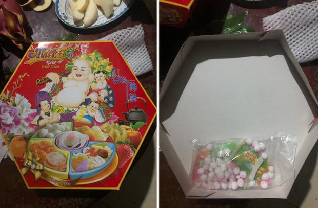 Những hộp mứt Tết bên ngoài thì đẹp, bên trong ít ỏi thế này không phải là hiếm. Thậm chí, từ xưa giờ hầu hết các hộp mứt giá rẻ đều như vậy. Song không ít người vẫn tỏ ra ngán ngẩm với cách làm này.