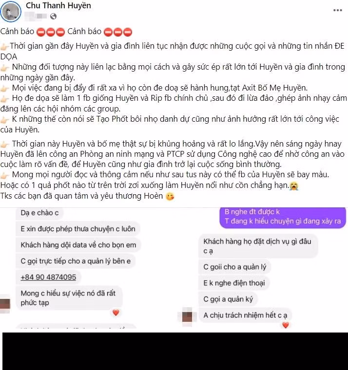 Cụ thể, "bạn gái tin đồn" Quang Hải cho biết người lạ kia liên tục hăm dọa tạt axit, hack Facebook rồi tung ảnh nhạy cảm, phốt,... mà không hiểu nguyên nhân vì sao.