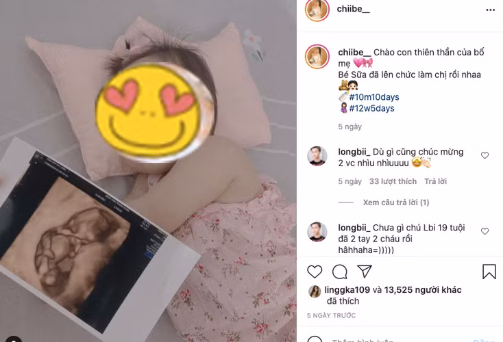Sau 7 tháng sinh con đầu lòng, hot girl Chi Bé tiếp tục làm netizen ngỡ ngàng khi khoe hình ảnh siêu âm mang thai em bé thứ hai. Dưới phần bình luận, không ít người tỏ ra ngỡ ngàng vì mới ngày nào hot teen này thông báo sinh con đầu lòng vậy mà giờ đã tiếp tục bầu tập 2.