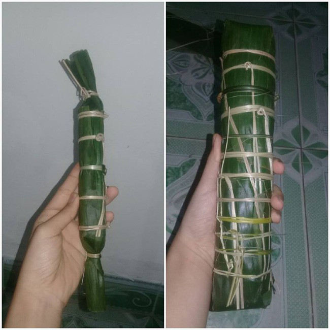 Bên trái là bánh tét của con gái và bên phải đương nhiên là của mẹ rồi.