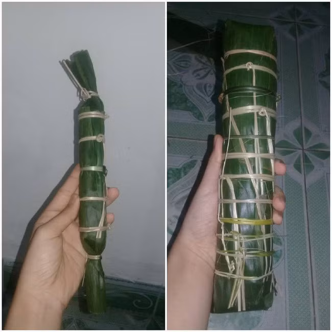 Bên trái là bánh tét của con gái và bên phải đương nhiên là của mẹ rồi.