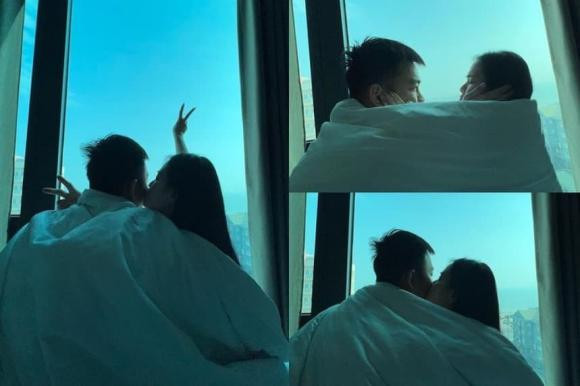 Mới đây, "cô chủ tiệm nail" gây chú ý khi khoe loạt ảnh tình tứ cùng bồ mới. Trong khoảnh khắc này, cặp đôi quấn chăn và Huyền My hôn bạn trai cực ngọt.