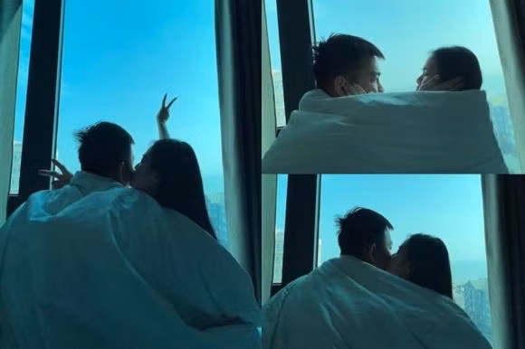 Mới đây, "cô chủ tiệm nail" gây chú ý khi khoe loạt ảnh tình tứ cùng bồ mới. Trong khoảnh khắc này, cặp đôi quấn chăn và Huyền My hôn bạn trai cực ngọt.