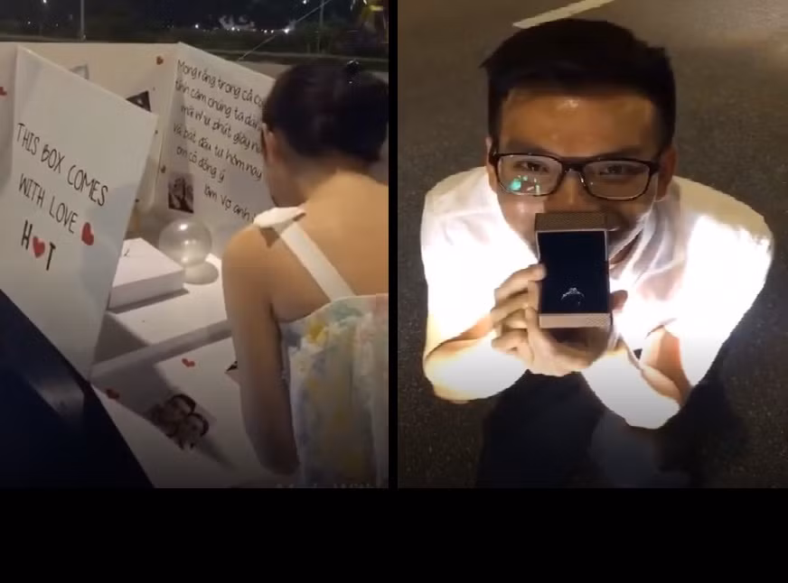 Đoạn clip cầu hôn bên xế hộp với cảnh chàng trai trẻ, đeo kính quỳ xuống trao nhẫn cho bạn gái đang gây sốt mạng Việt với hàng chục nghìn lượt chia sẻ trong vài ngày qua. Không khí lãng mạn, những món quà và hành động bất ngờ mà chàng trai dành tặng cho người yêu đã khiến không ít bạn trẻ phải trầm trồ và ngạc nhiên. Tuy nhiên, đúng với tính chất một clip được lan truyền trên mạng, nó cũng châm ngòi cho nhiều cuộc tranh cãi không ngừng của người xem, đặc biệt là xoay quanh chuyện đong đếm tình yêu - vật chất của cặp đôi trẻ tuổi.