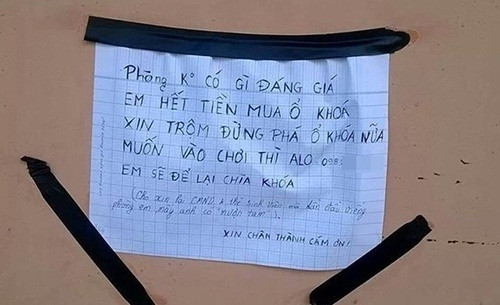 "Tâm thư" gửi trộm, kể khổ hoàn cảnh và dặn dò sẽ để lại chìa khóa nhà, trộm khỏi phải phá khóa.