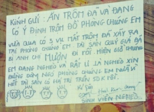 Sinh viên nghèo viết thư gửi trộm....