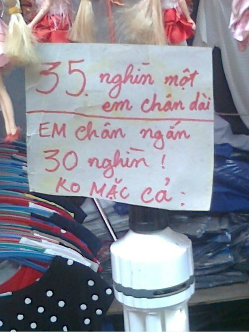 Thông báo khách hàng giá và không quên nhắc nhở "không mặc cả".