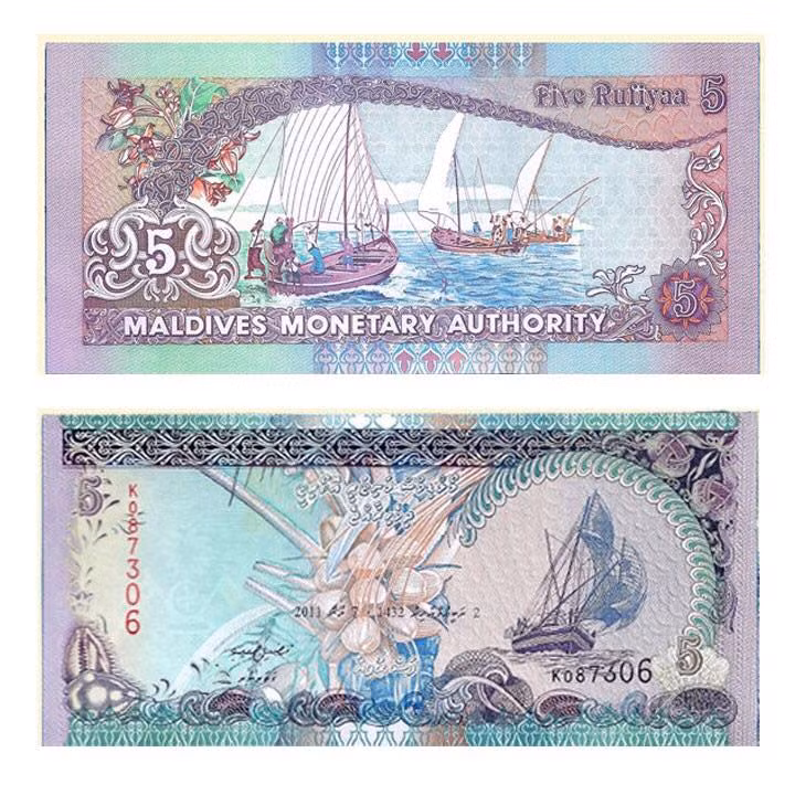  3. Tờ tiền 5 Maldives - Thuận buồm xuôi gió Tờ tiền thuận buồm xuôi gió thuộc tiểu quốc gia Maldives, được in ấn và cho phát hành thông dụng. Tờ tiền độc đáo này có ý nghĩa sẽ đem lại điều tốt đẹp, may mắn... cho gia chủ. Hiện tờ tiền được bán với giá khoảng 80.000 đồng. Ảnh: shoptienxua.com.
