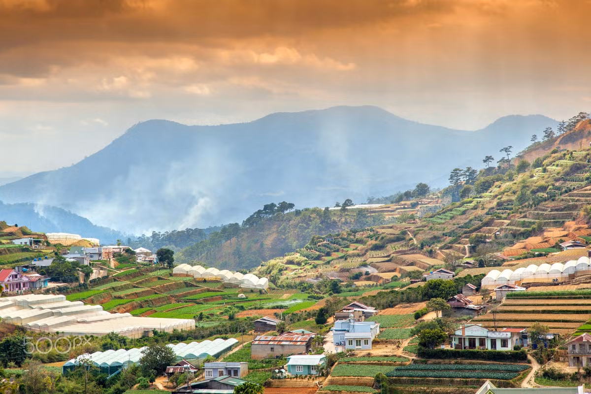 Các nông trại "bậc thang" ở ngoại ô Đà Lạt. Ảnh: Olesya Kuznetsova - 500px.com.