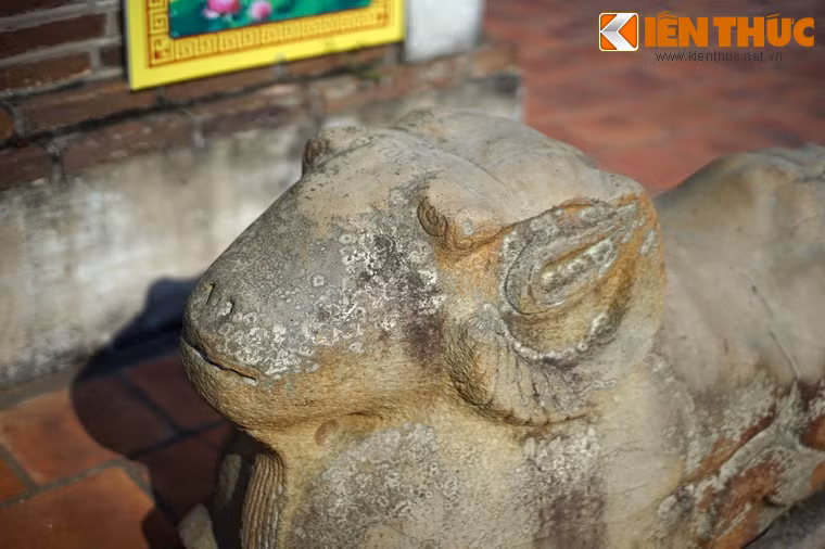 Đầu cừu được tạo hình khá chi tiết với con ngươi, lỗ mũi, miệng, rãnh sừng, rãnh tai được thể hiện rõ.