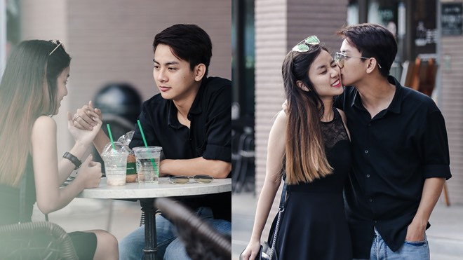 Khi mới xuất hiện trước công chúng, Hoài Lâm và Bảo Ngọc đã ưu tiện chọn những bộ đồ " tông xuyệt tông" rất tình cảm.