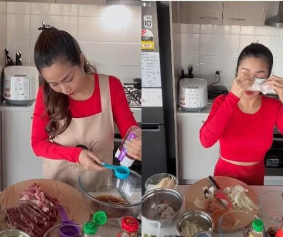 Dù lịch làm việc dày đặc, Ốc Thanh Vân vẫn tranh thủ vào bếp làm món bò nướng kiểu Hàn Quốc cho các con.