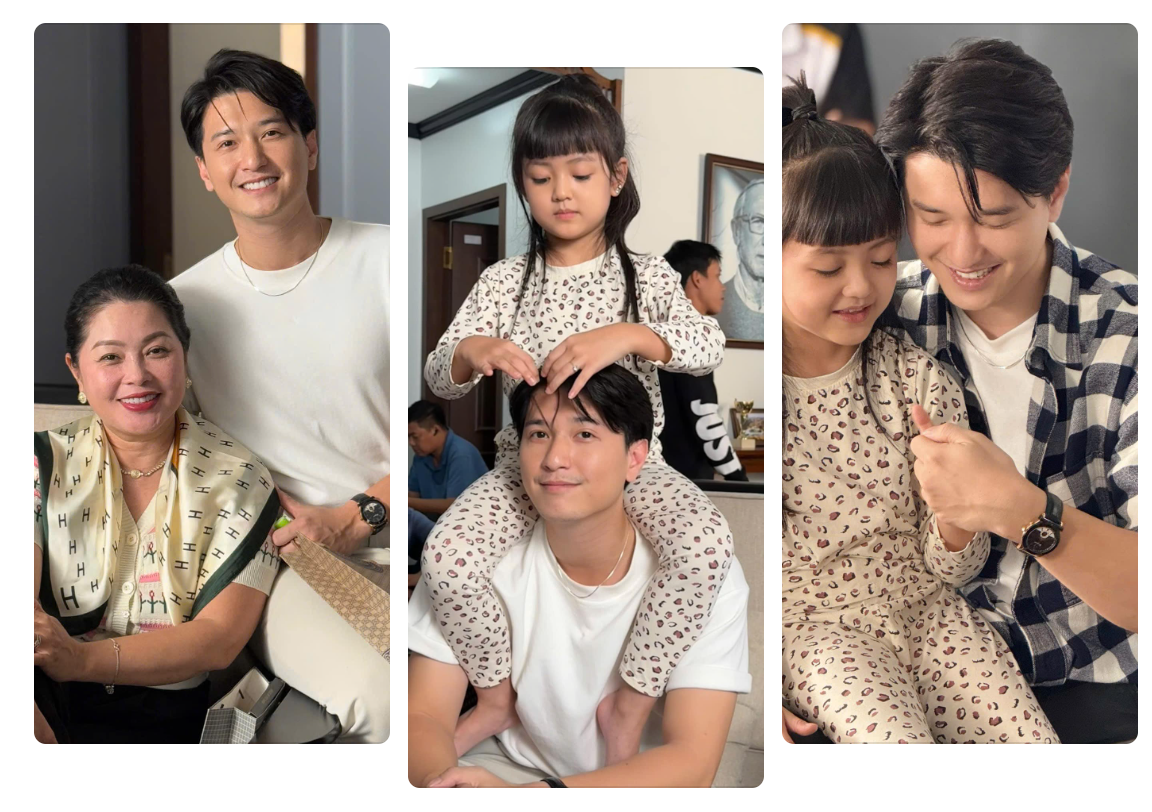 Huỳnh Anh ghi hình: "Một bên là người phụ nữ quyền lực của đời mình, một bên là stylist nhí kiêm 'chuyên gia tạo dáng tóc'. Thế này bảo sao mà không cười suốt cả ngày!". Ảnh: FB Huỳnh Anh