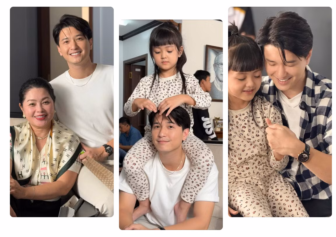 Huỳnh Anh ghi hình: "Một bên là người phụ nữ quyền lực của đời mình, một bên là stylist nhí kiêm 'chuyên gia tạo dáng tóc'. Thế này bảo sao mà không cười suốt cả ngày!". Ảnh: FB Huỳnh Anh