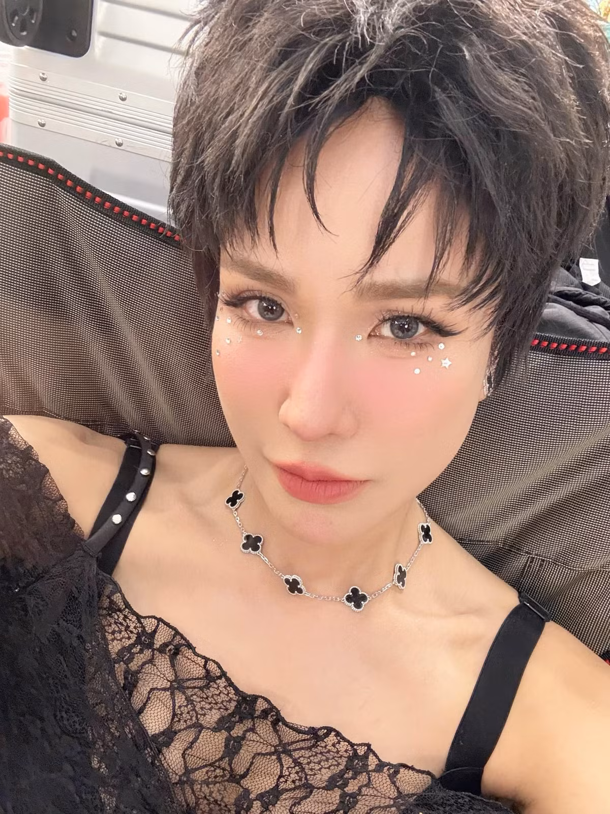 Diệp Lâm Anh lạ lẫm với kiểu tóc tém. Ảnh: FB Diep Lam Anh