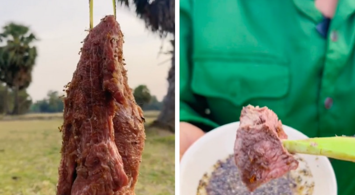 Sau khi thịt chín tới thì thái từng miếng nhỏ vừa ăn. Thịt bò thơm mềm, mọng nước chấm cùng muối tiêu chanh chua chua mặn mặn giúp món ăn càng thêm dậy vị. Ảnh: Bách hoá xanh