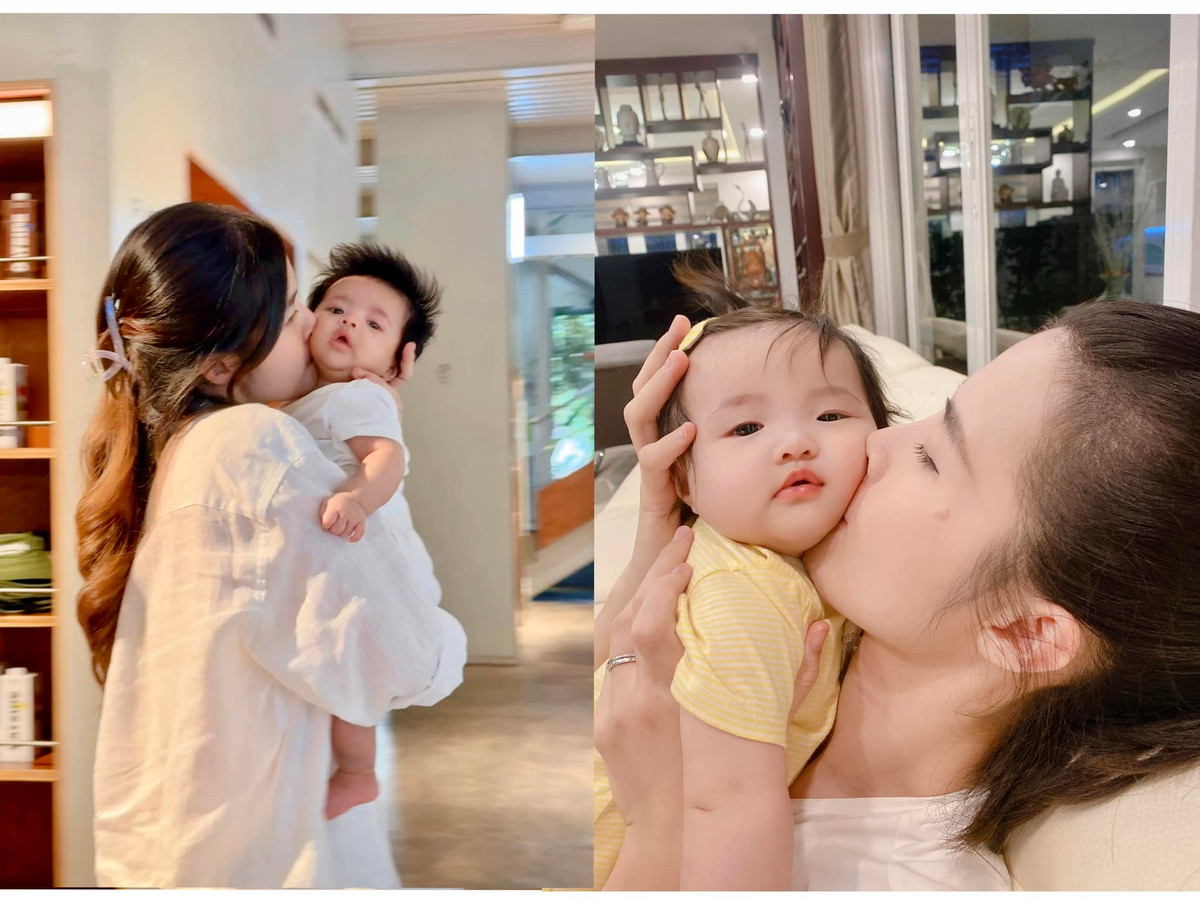 Đông Nhi khoe ảnh nựng con gái Hannie. Khán giả khen nhóc tì thứ hai của Đông Nhi - Ông Cao Thắng giống chị gái Winnie lúc nhỏ như đúc. Ảnh: FB Đông Nhi