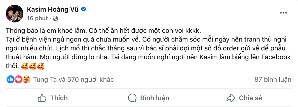 Kasim Hoang Vu: “Em khoe lam, lich mo thi chac thang sau“