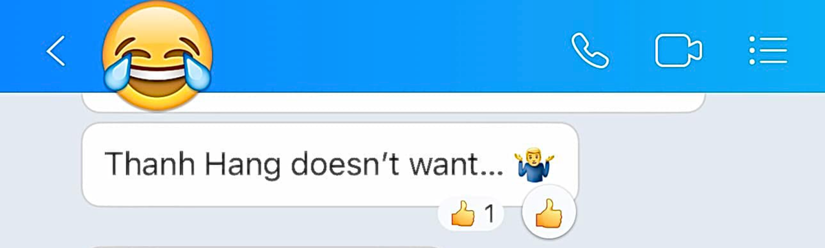Theo đó, đoạn tin nhắn có nội dung: "Thanh Hằng doesn't want" (Tạm dịch: Thanh Hằng không muốn). Ảnh: FBNV